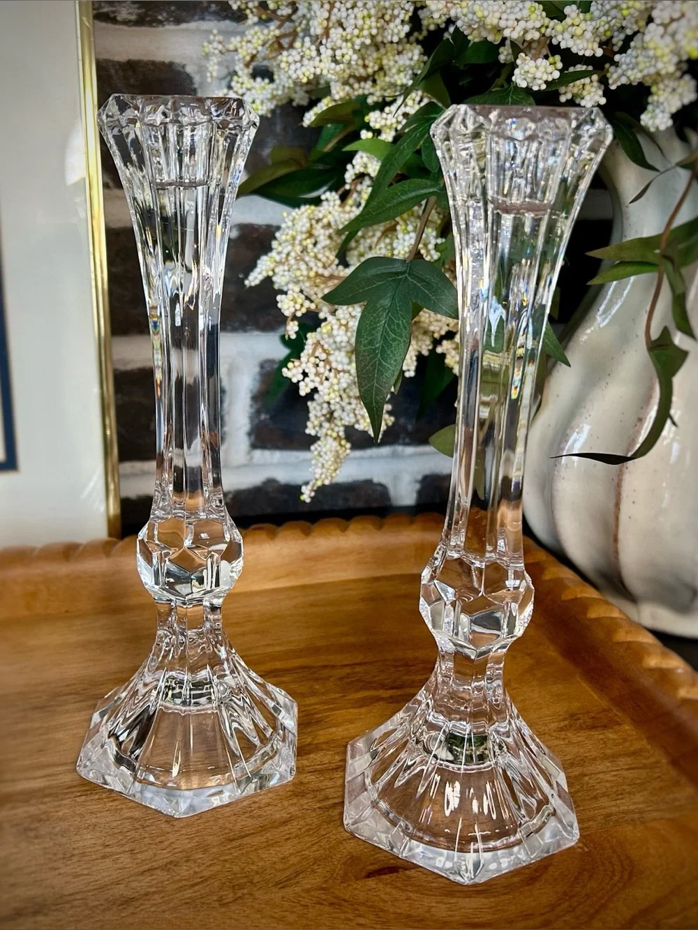 Vintage Cut Crystal Taper Candle Holders Set | Faceted Clear Home Decor